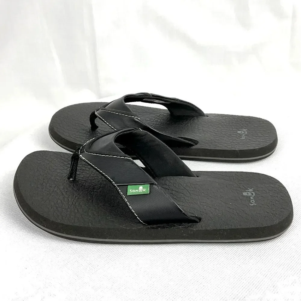 Youth Sanuk Black Flip Flop Root Beer Cozy Flip Flop Sandals Sz 4/5